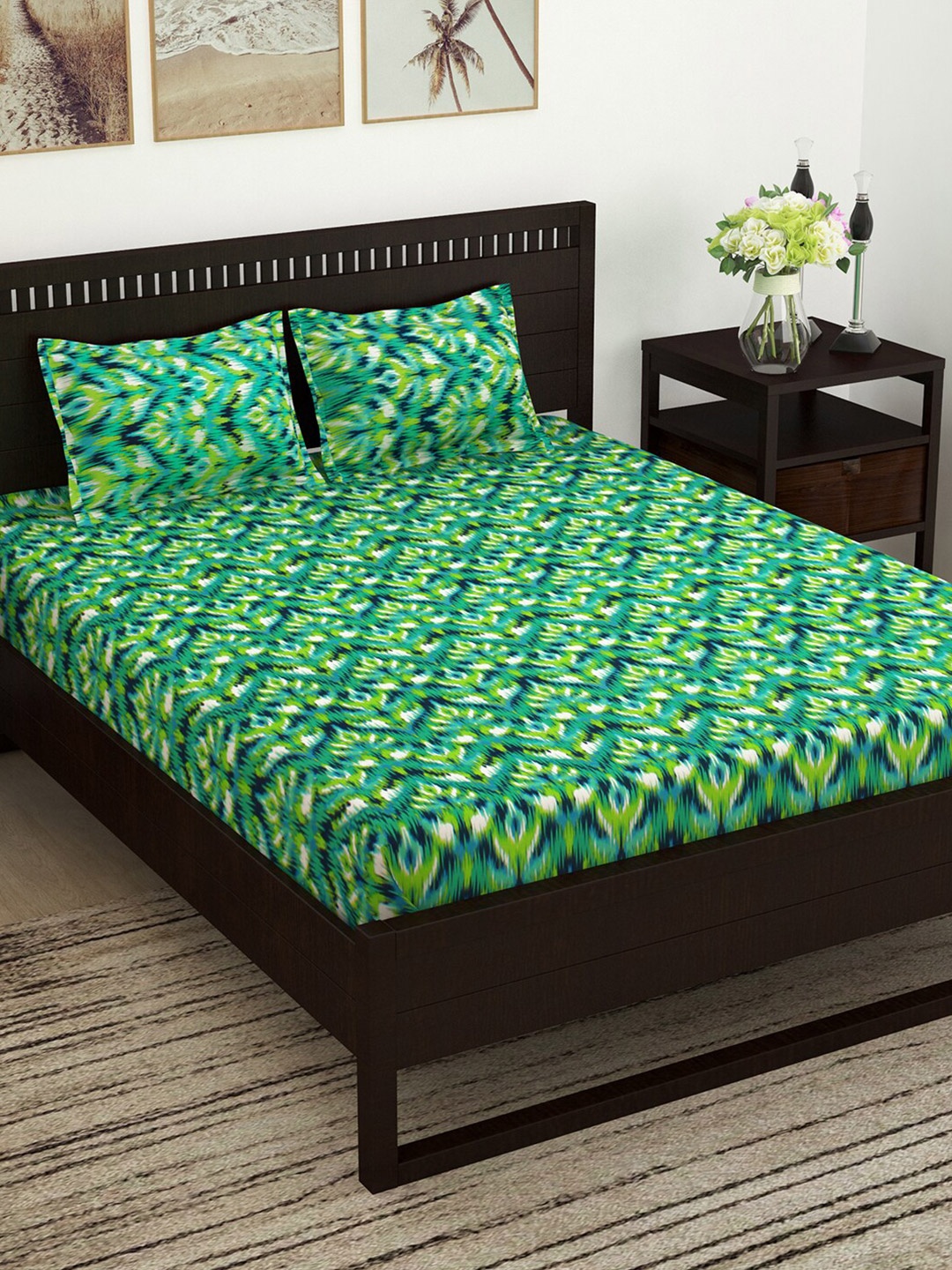 

Story@home Turquoise Blue & White Floral 144 TC Queen Bedsheet with 2 Pillow Covers