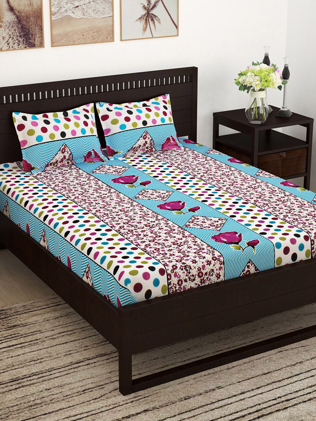 

Story@home Blue & White Floral 152 TC Pure Cotton Queen Bedsheet with 2 Pillow Covers