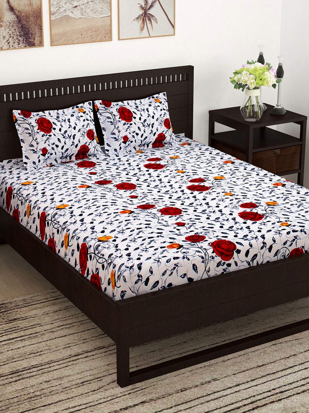 

Story@home Red & White Floral 152 TC Queen Bedsheet with 2 Pillow Covers