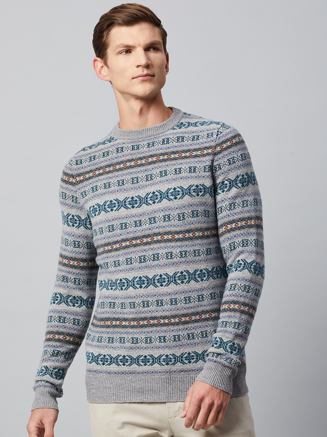 

Marks & Spencer Men Grey Self-Design Woollen Pullover