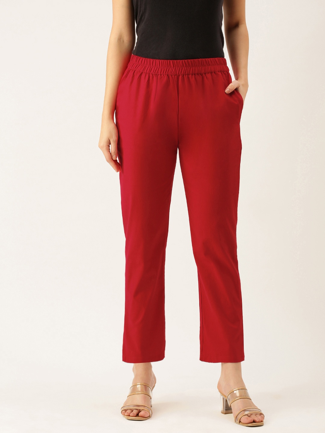 

SWAGG INDIA Women Maroon Regular Trousers