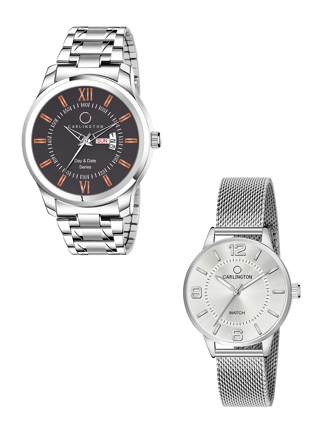 

CARLINGTON His & Her Watch Gift Set Combo G01 Chocolate-CT2002 Silver