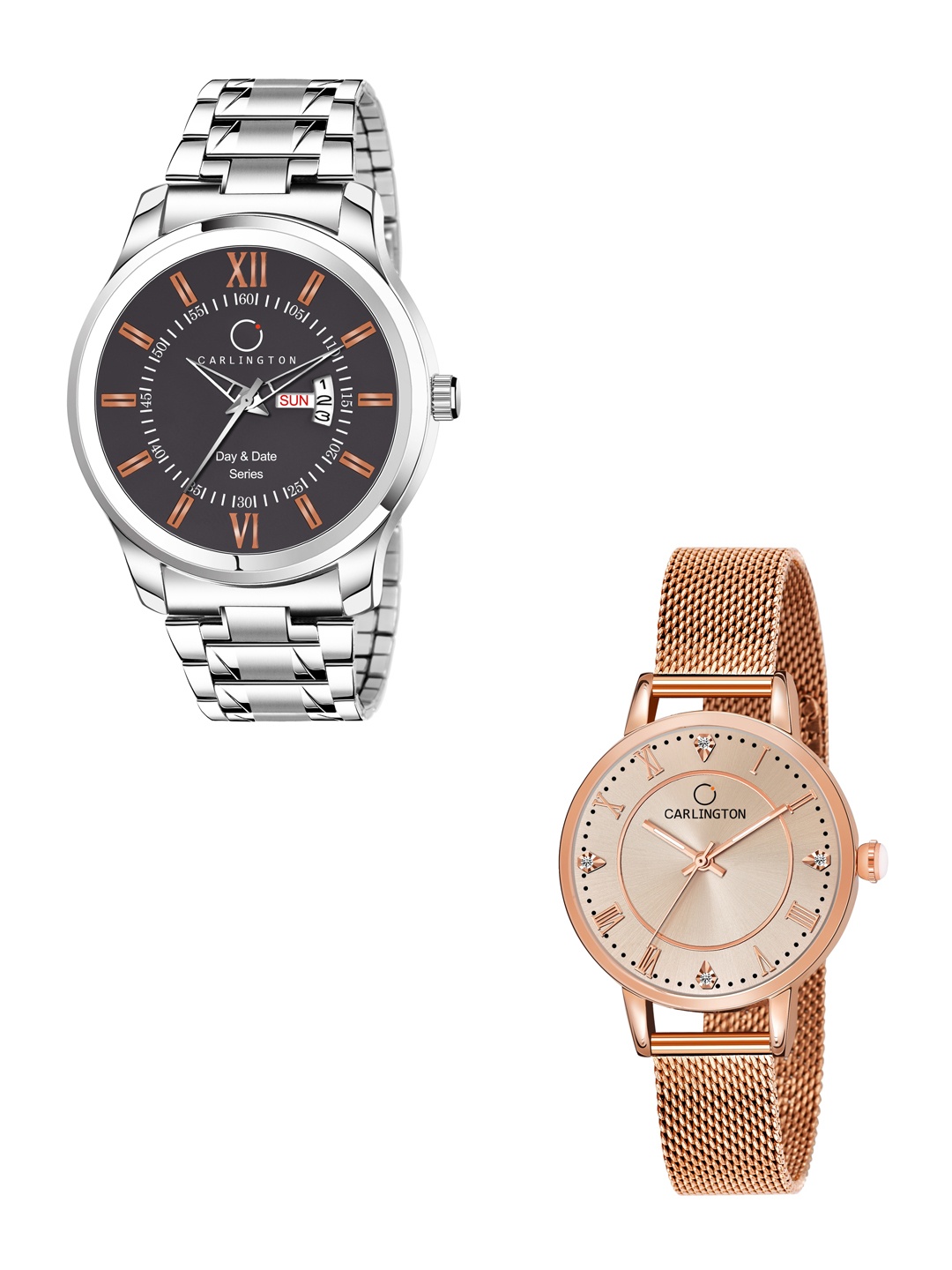 

CARLINGTON His & Her Watch Gift Set Combo G01 Chocolate-CT2013 RoseGold, Rose gold