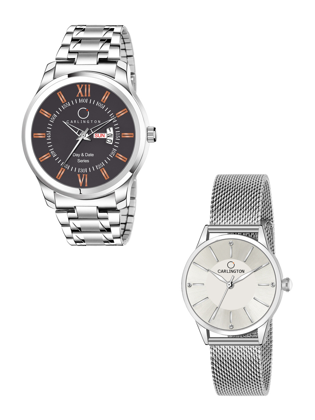 

CARLINGTON His & Her Watch Gift Set Combo G01 Chocolate-CT2004 Silver