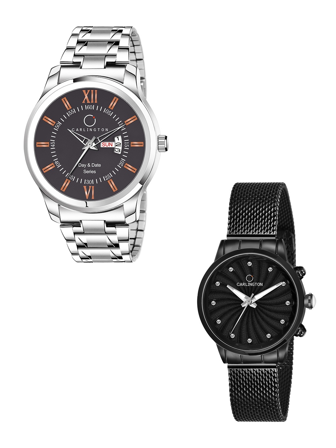 

CARLINGTON His & Her Watch Gift Set Combo G01 Chocolate-CT2017 Black