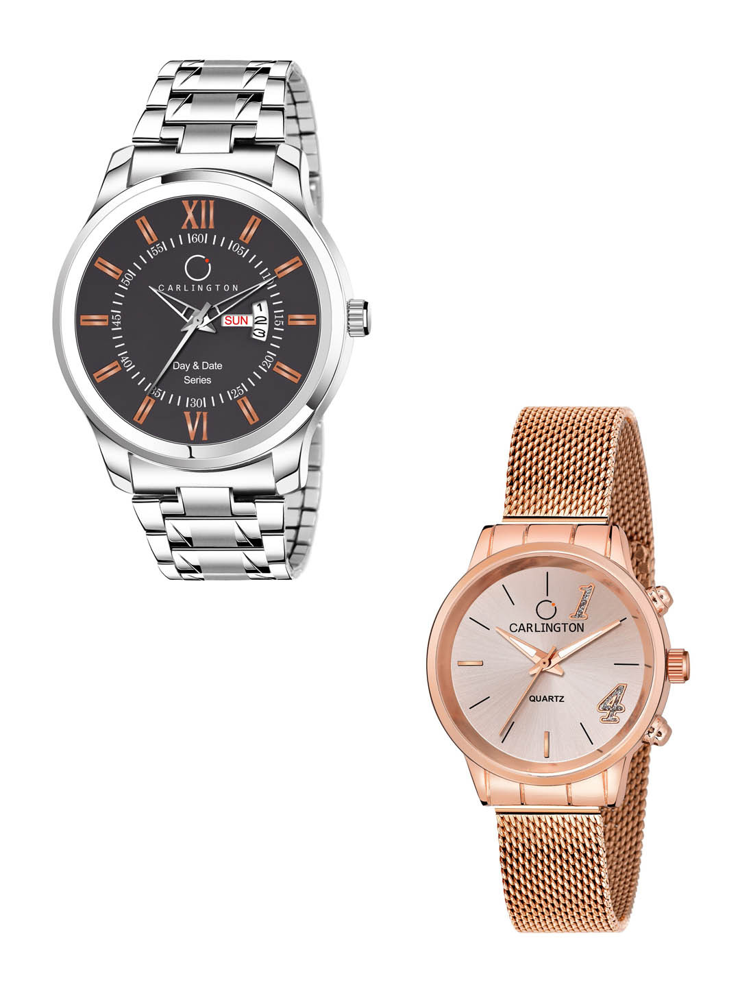 

CARLINGTON His & Her Analogue Watch Gift Set Combo G01 Chocolate-CT2012 RoseGold, Rose gold