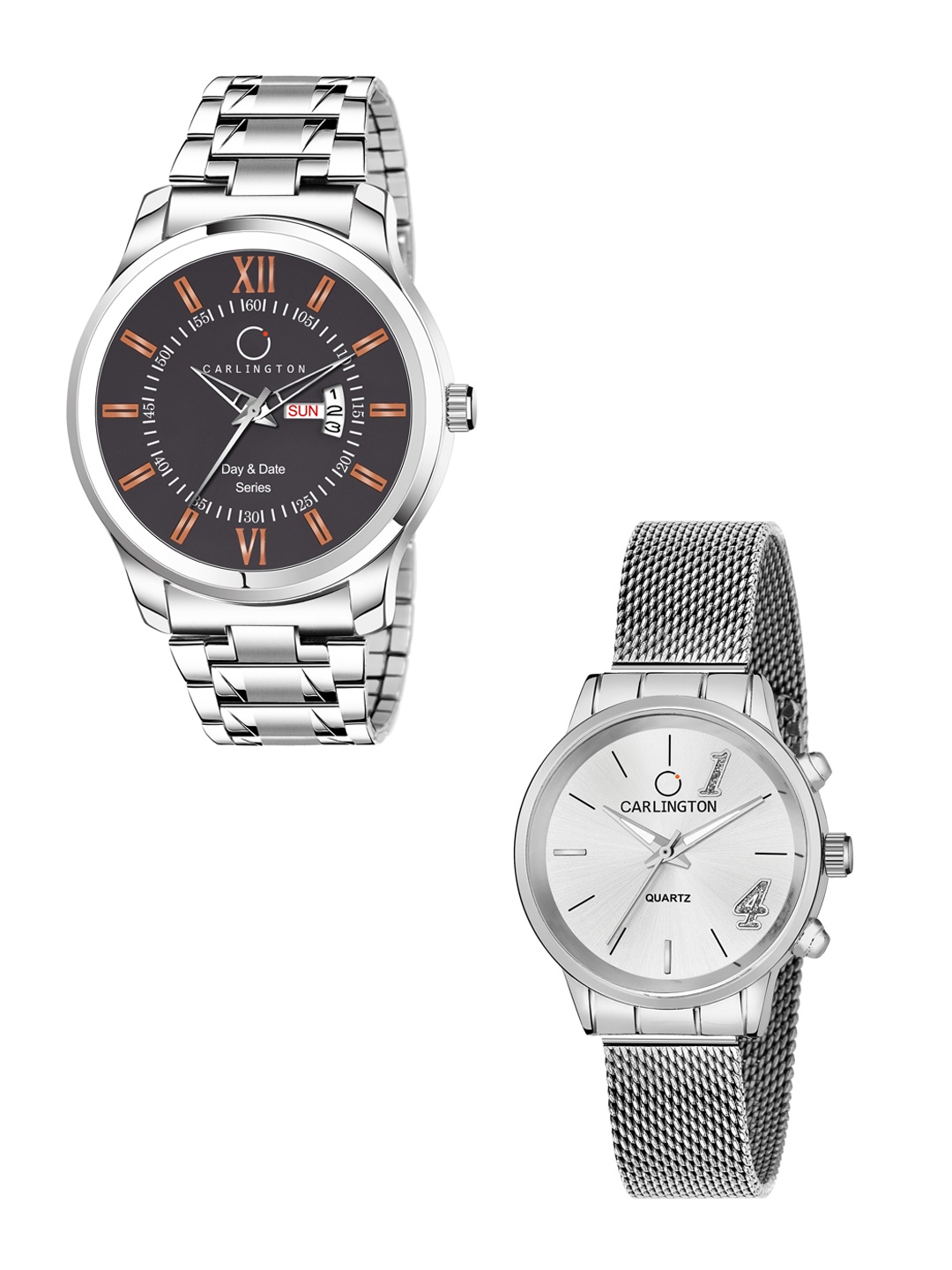 

CARLINGTON His & Her Watch Gift Set Combo G01 Chocolate-CT2012 Silver
