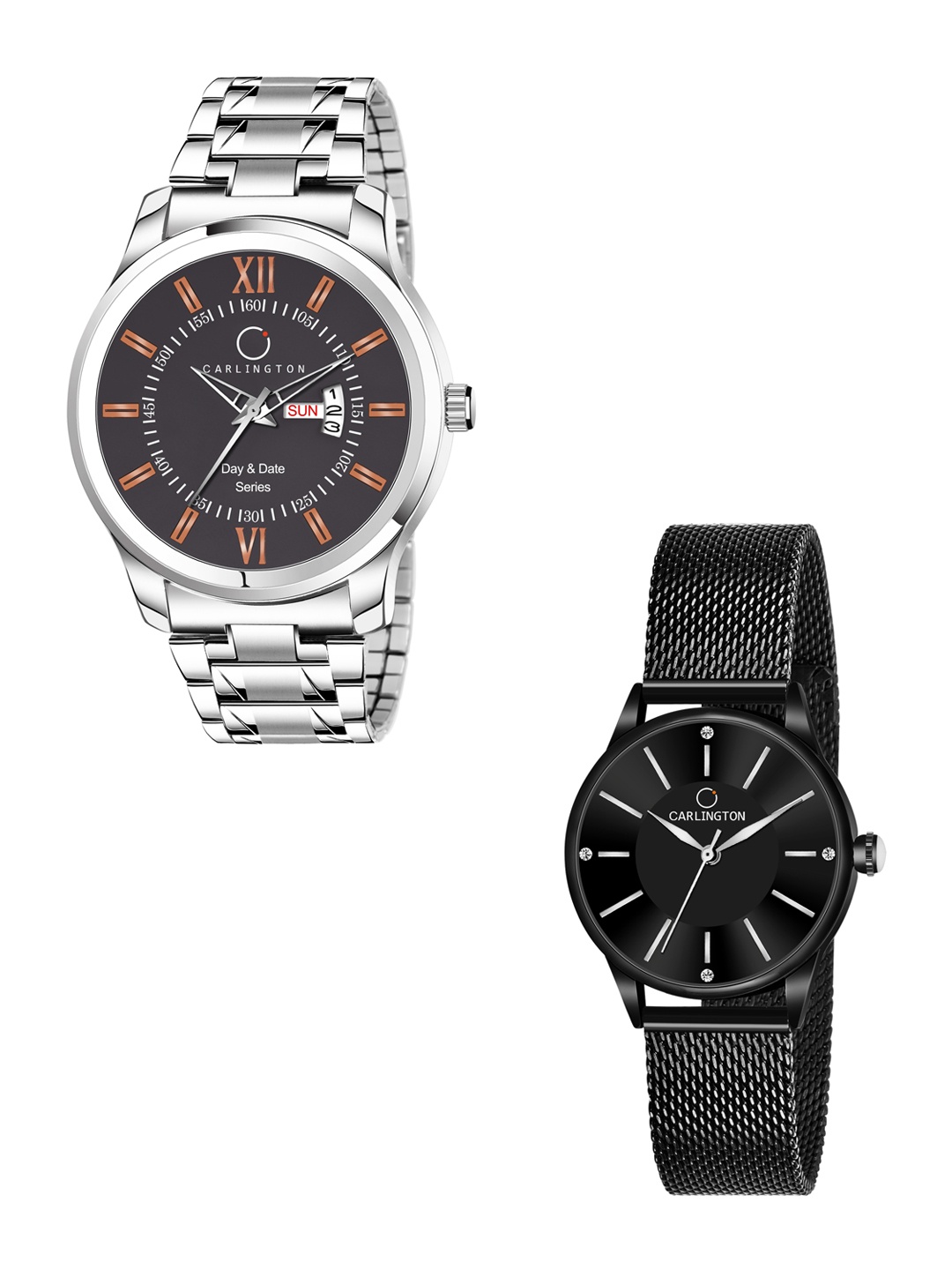 

CARLINGTON His & Her Watch Gift Set Combo G01 Chocolate-CT2004 Black