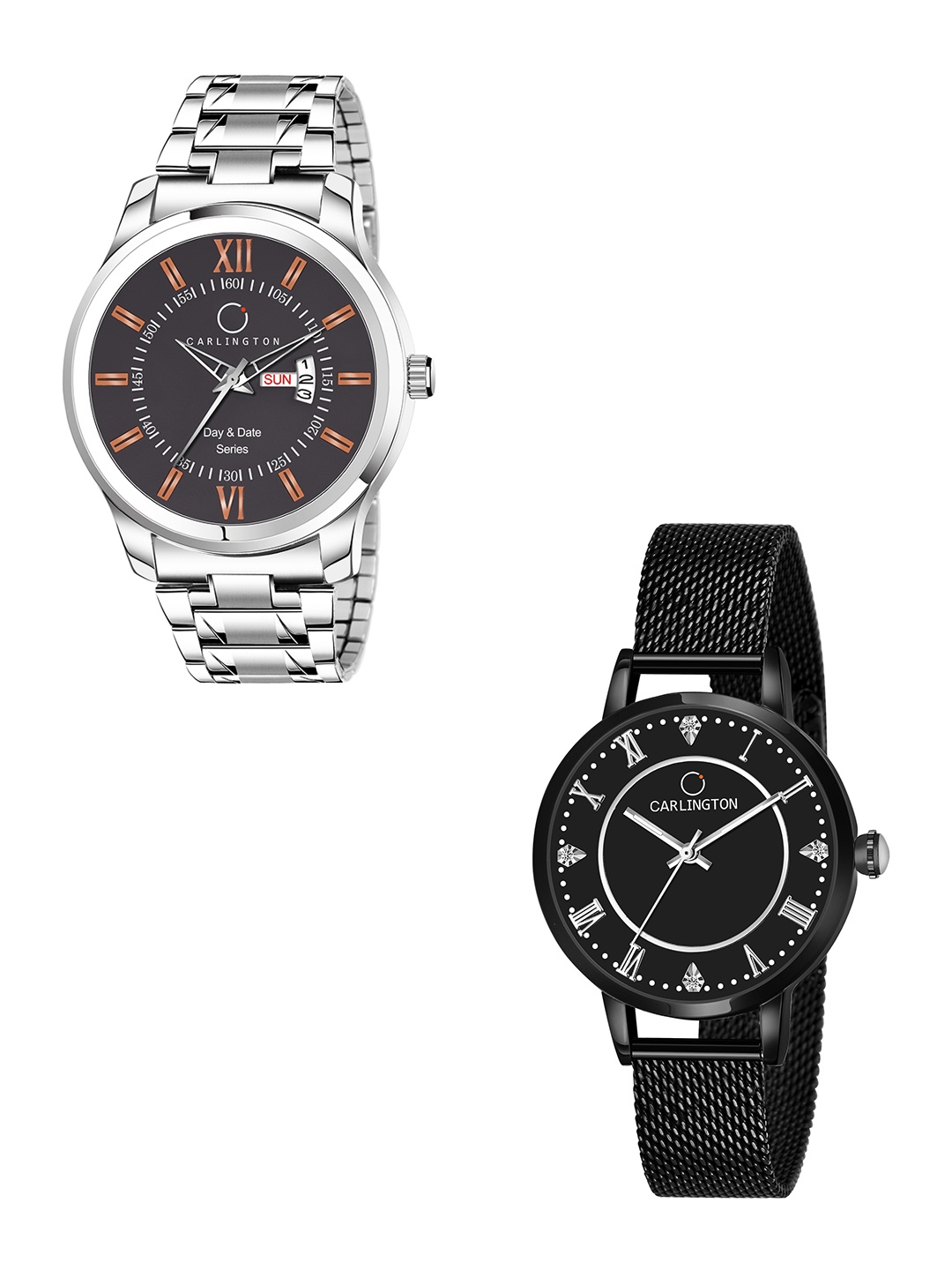 

CARLINGTON His & Her Watch Gift Set Combo G01 Chocolate-CT2013 Black
