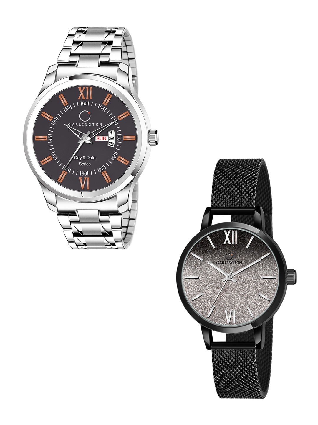

CARLINGTON His & Her Watch Gift Set Combo G01 Chocolate-CT2018 Black