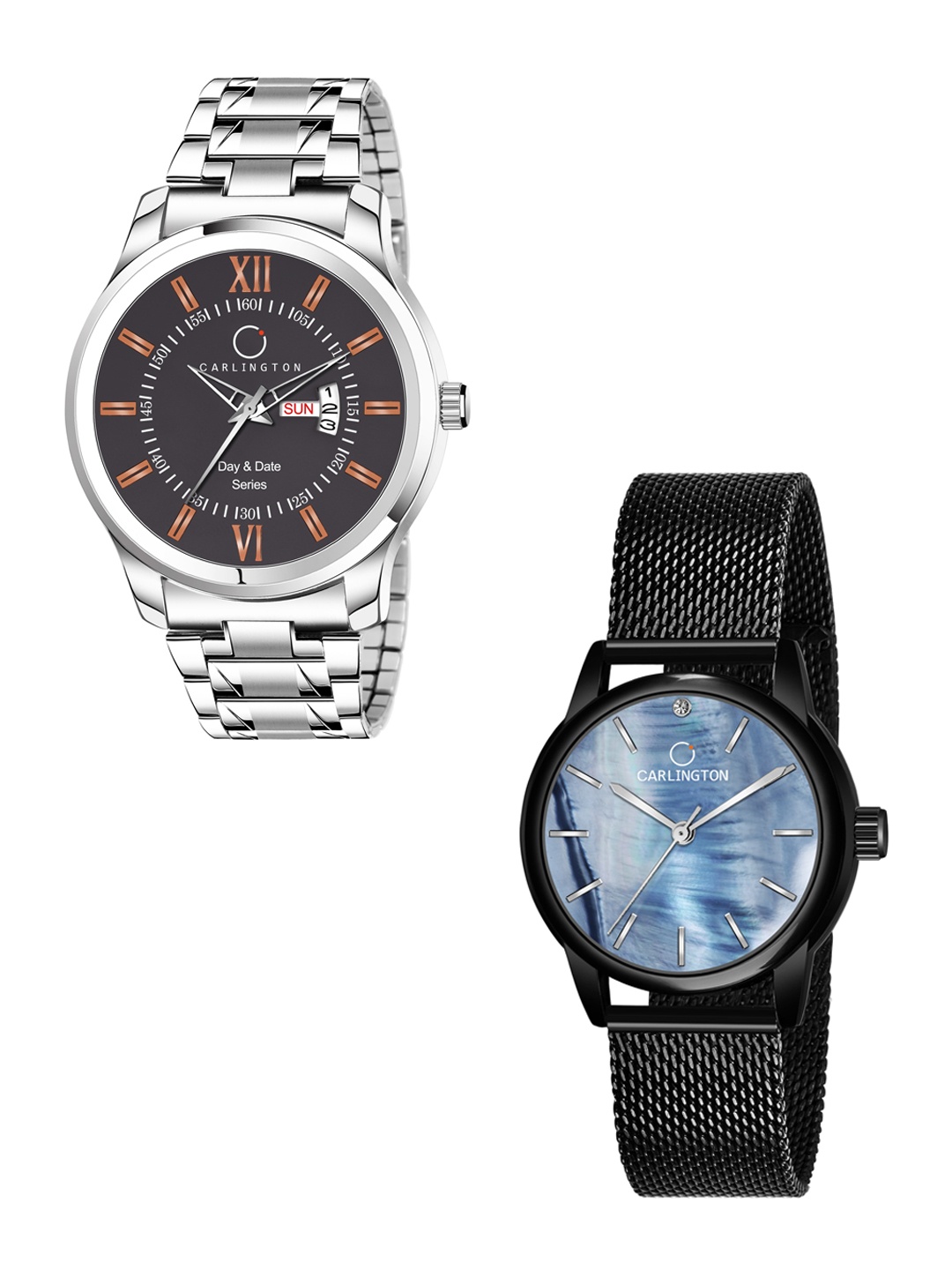 

CARLINGTON His & Her Watch Gift Set Combo G01 Chocolate-CT2010 BlackBlue, Black