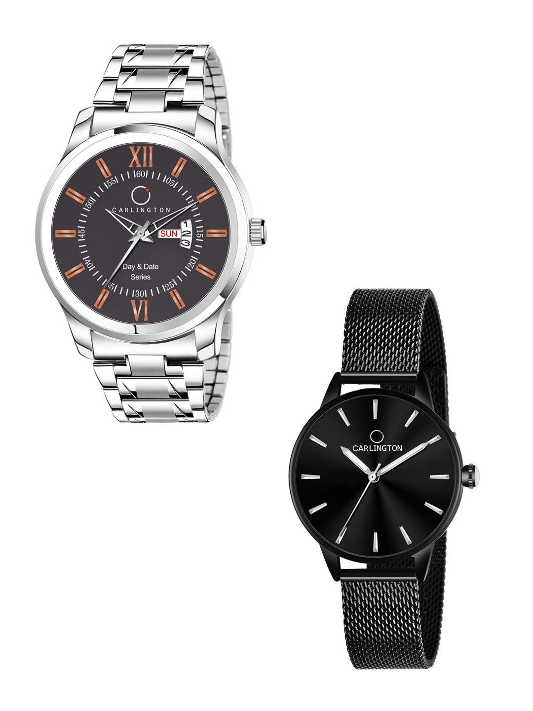 

CARLINGTON His & Her Watch Gift Set Combo G01 Chocolate-CT2007 Black