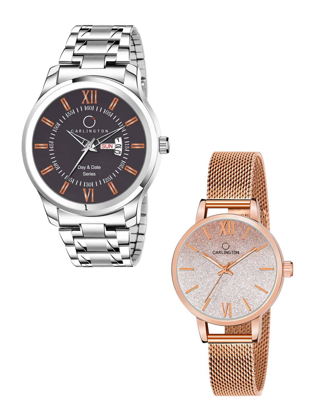 

CARLINGTON His & Her Watch Gift Set Combo G01 Chocolate-CT2018 RoseGold, Rose gold
