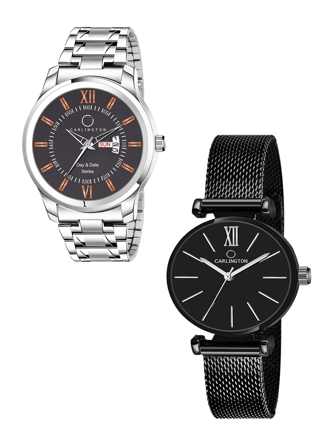 

CARLINGTON His & Her Watch Gift Set Combo G01 Chocolate-CT2016 Black