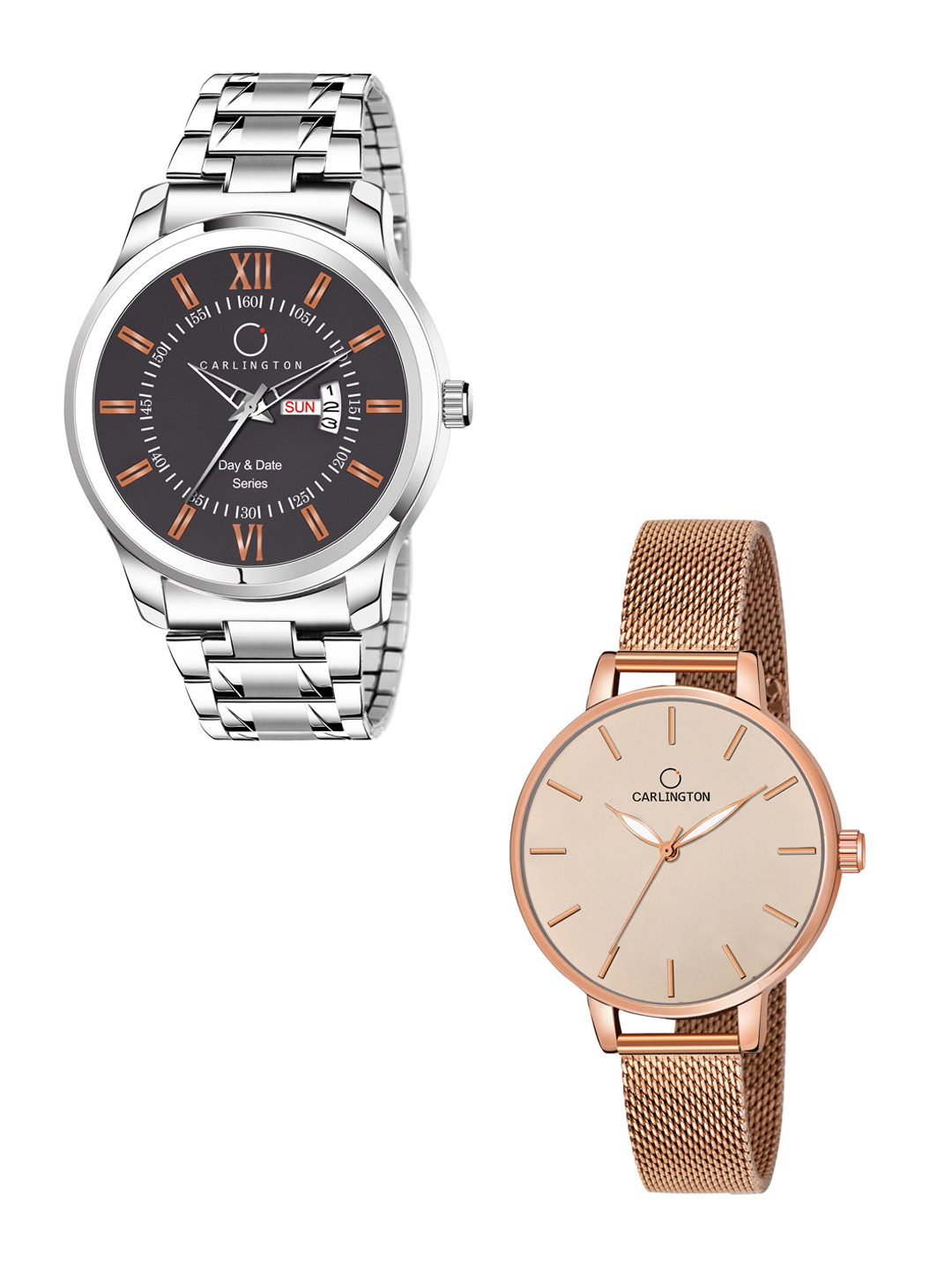 

CARLINGTON His & Her Watch Gift Set Combo G01 Chocolate-CT2014 RoseGold, Rose gold