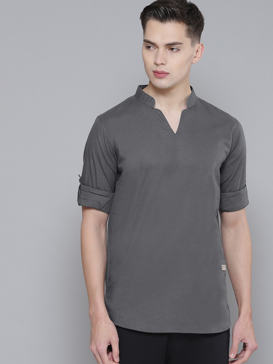 

DENNISON Men Charcoal Grey Comfort Fit Kurta