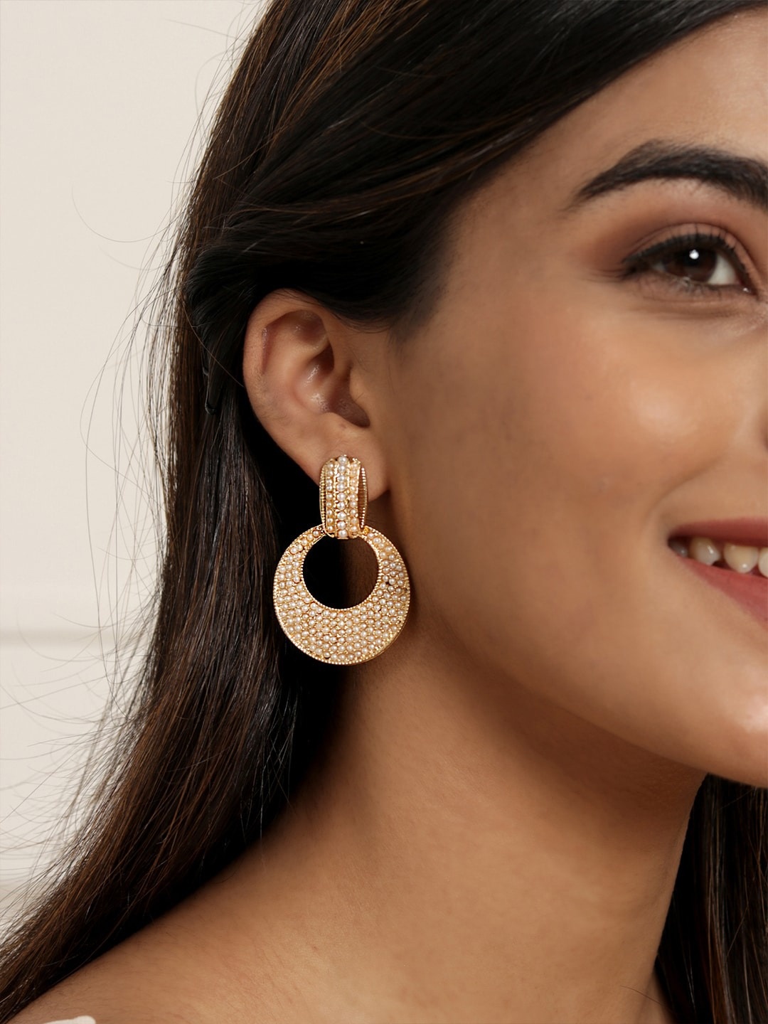 

ToniQ Gold-Toned Crescent Shaped Drop Earrings