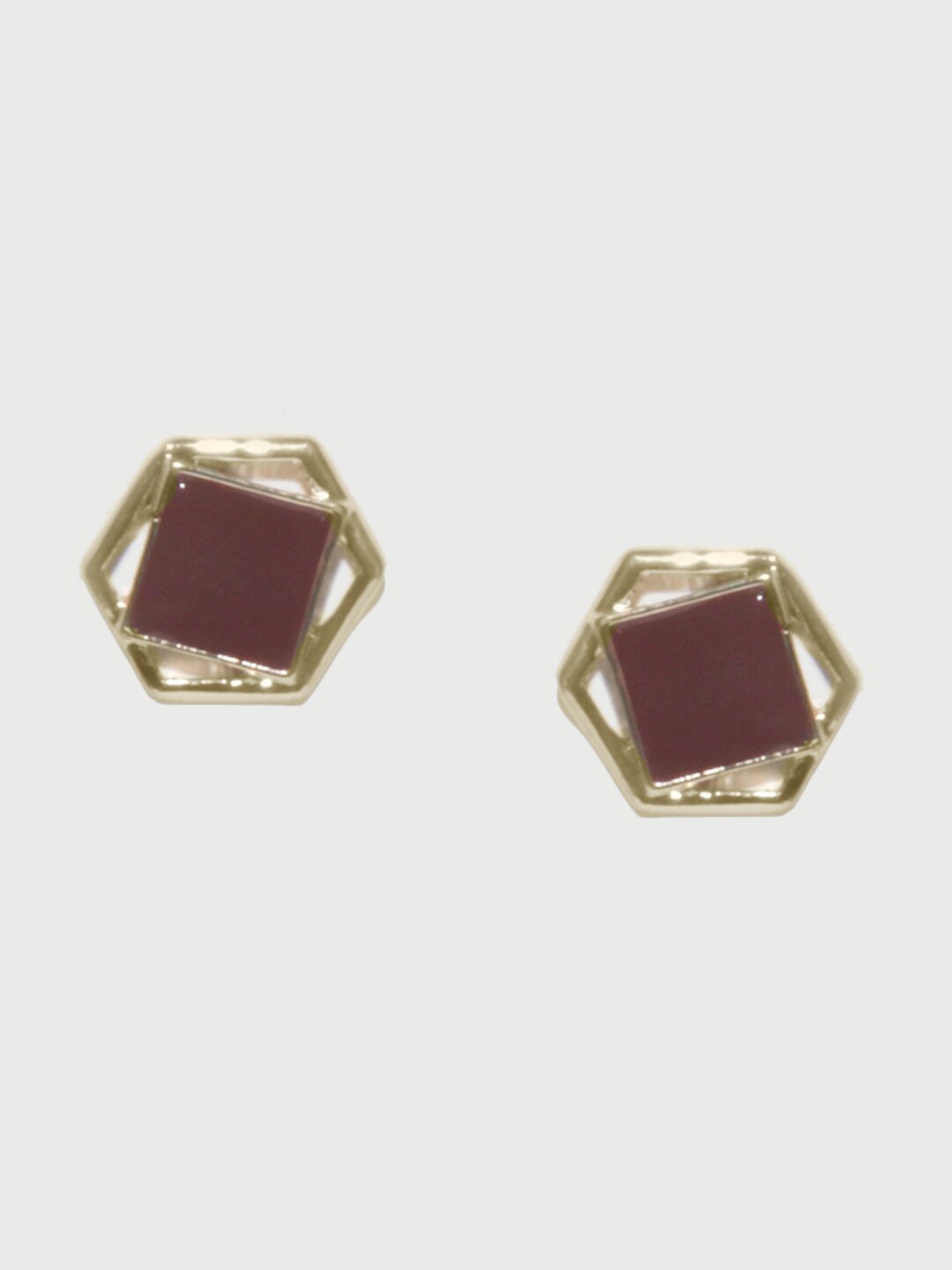 

ToniQ Gold-Toned & Maroon Geometric Studs Earrings