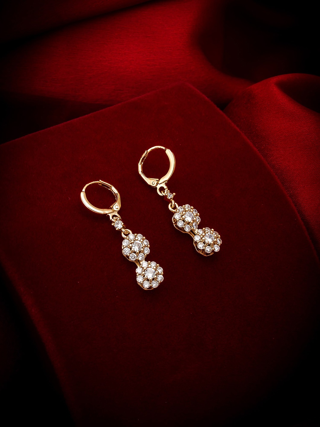 aadita Gold-Toned & White Floral Drop Earrings