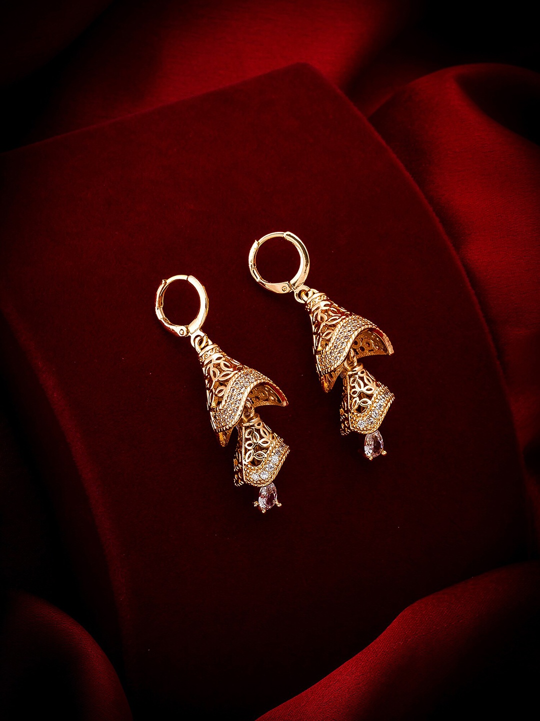 

aadita Gold-Toned Dome Shaped Drop Earrings