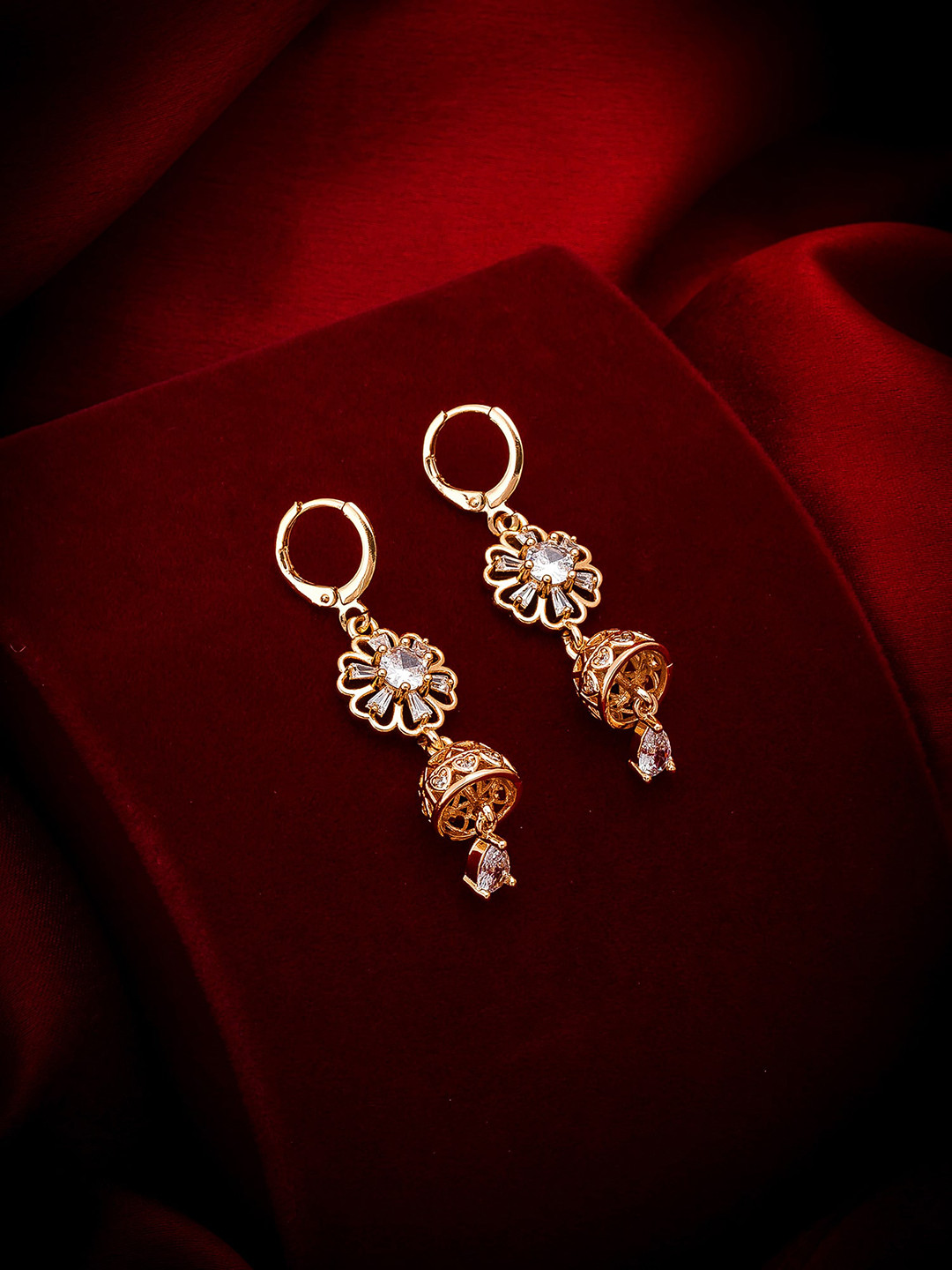 

aadita Gold-Toned Geometric Jhumkas Earrings