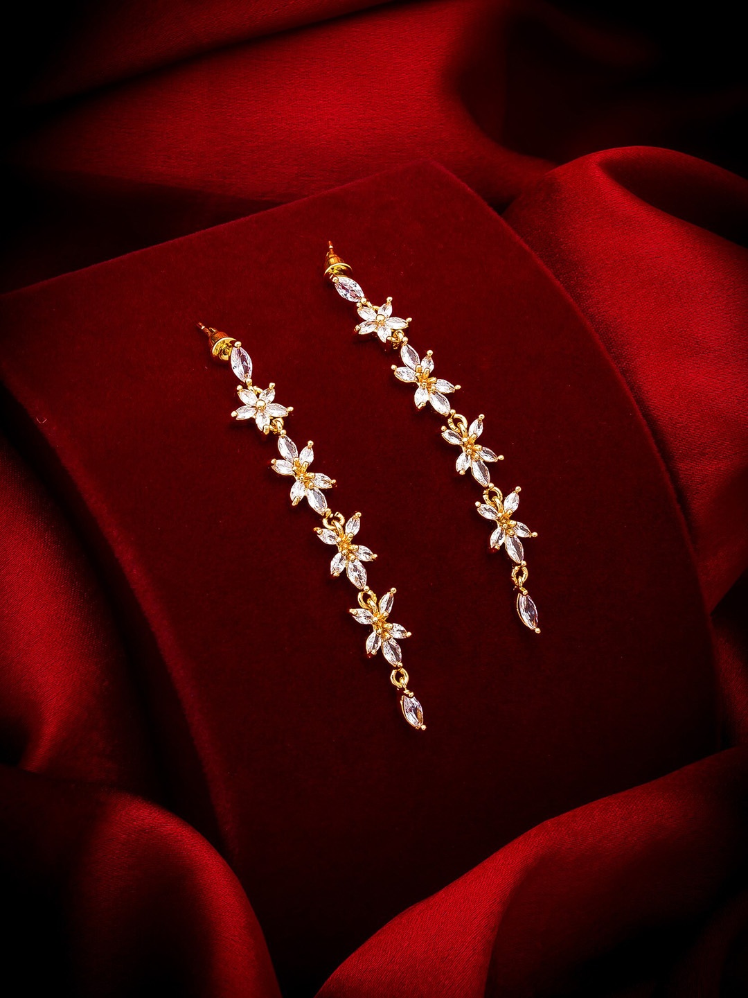 

aadita Gold-Toned & Plated Geometric AD-Studded Drop Earrings