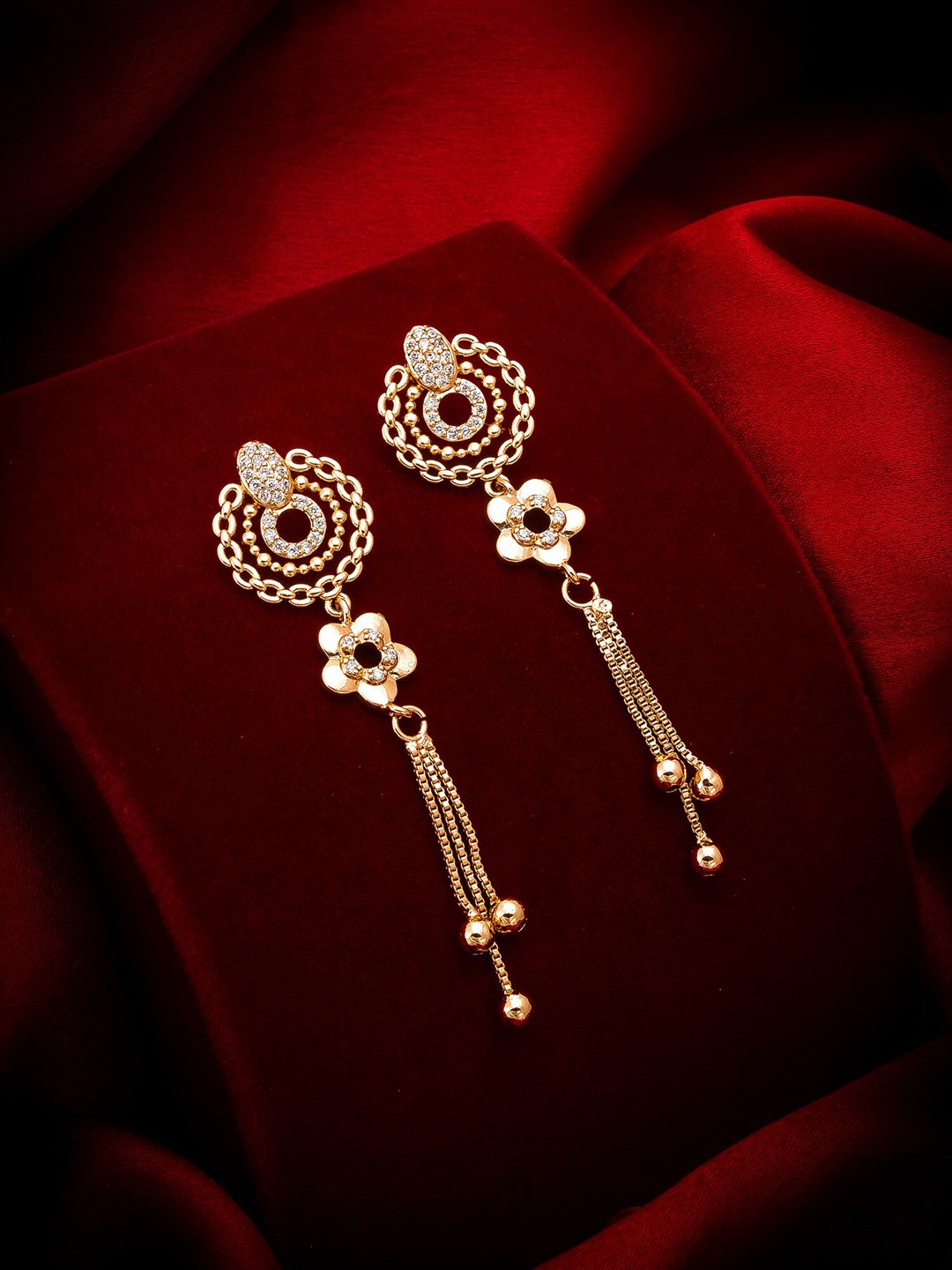 

aadita Gold-Plated & White Floral Drop Earrings