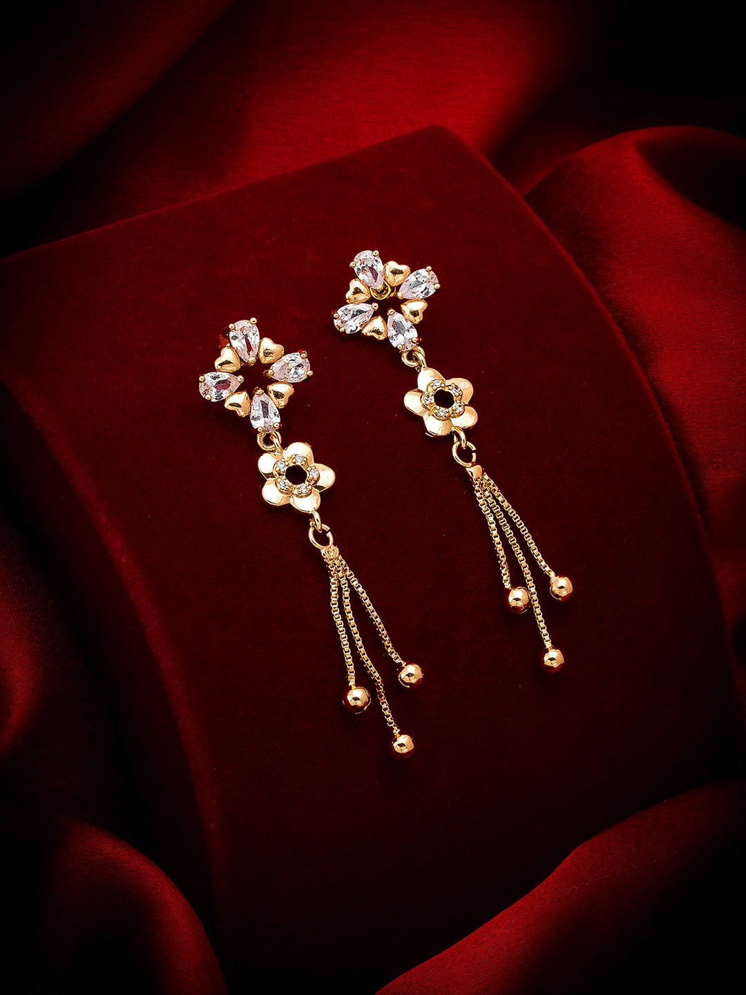 

aadita Gold-Toned Floral Drop Earrings
