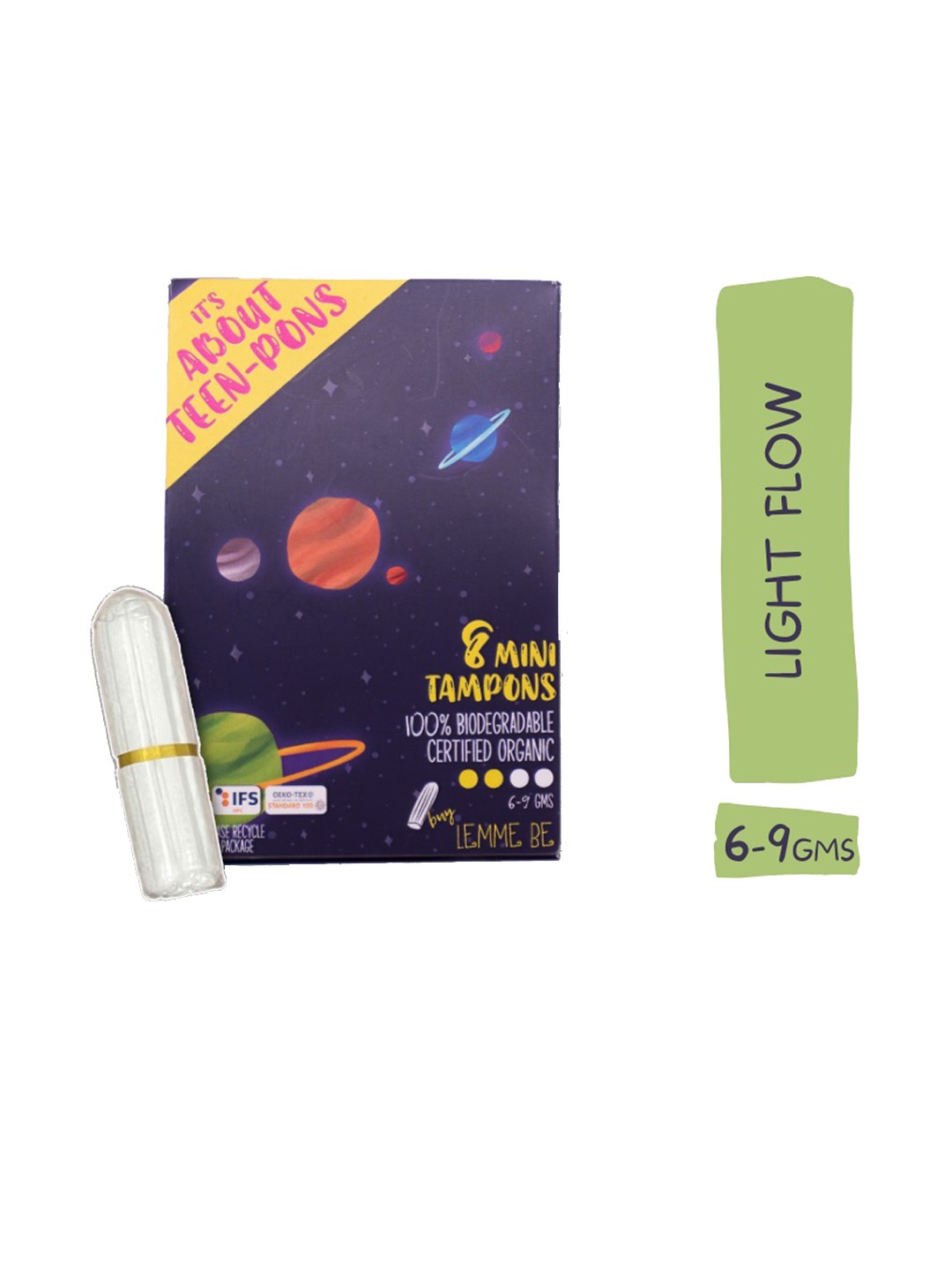 

LEMME BE 100% Certified Cotton Biodegradable Light Flow Tampons - Box of 8, White