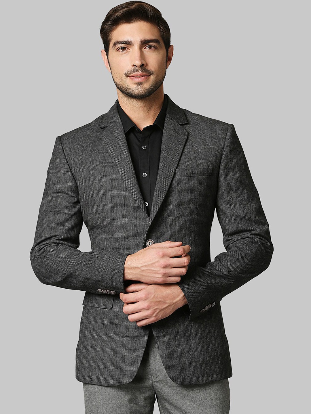 

Raymond Men Grey Checked Single Breasted Blazer