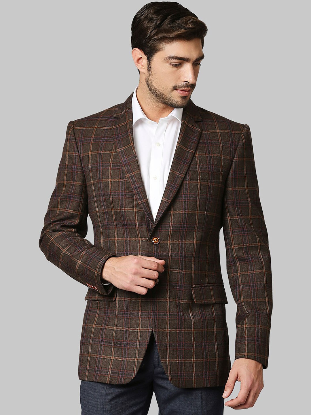 

Raymond Men Olive Green Checked Blazers