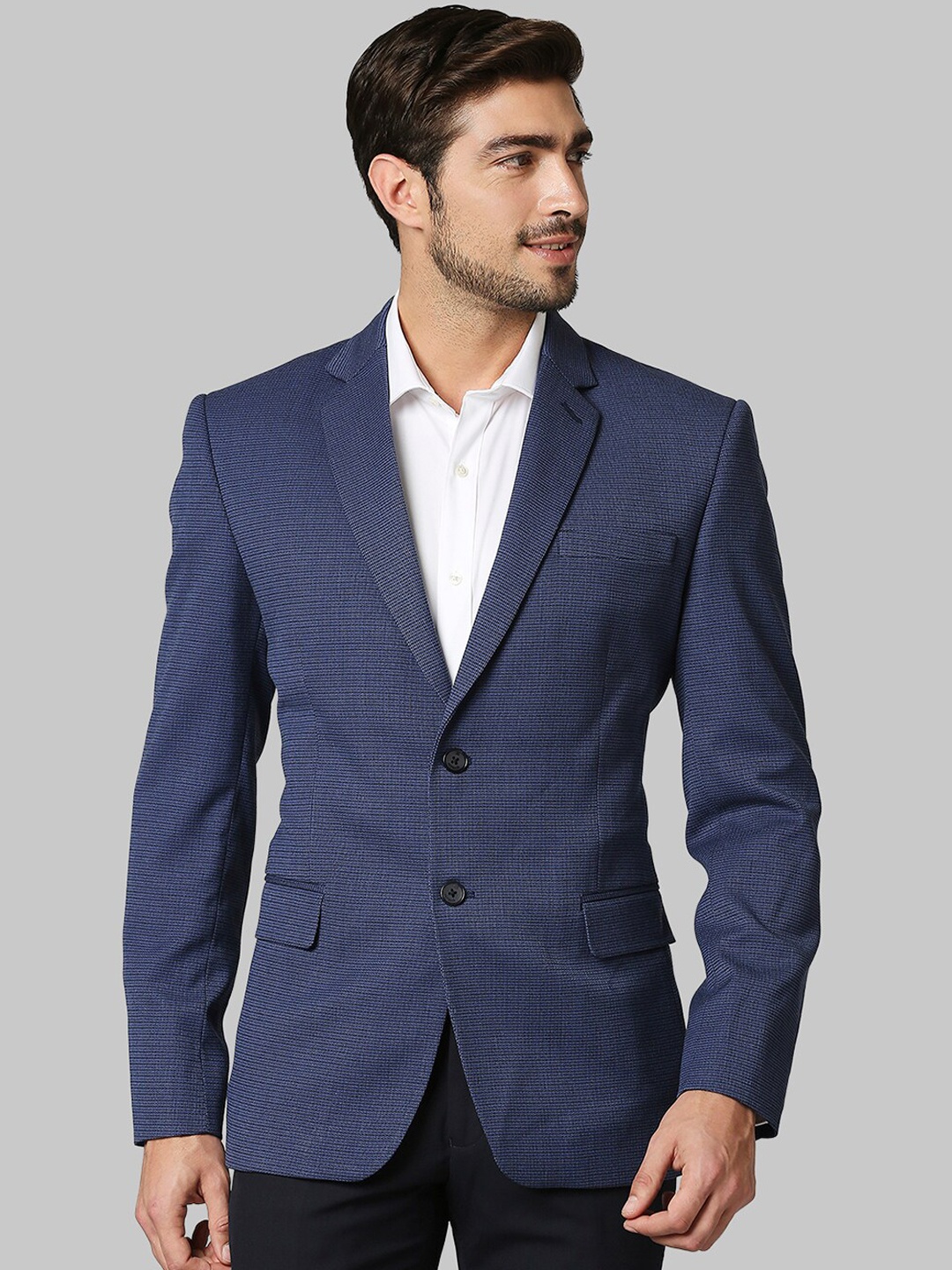 

Raymond Men Navy Blue Self Design Single-Breasted Blazer