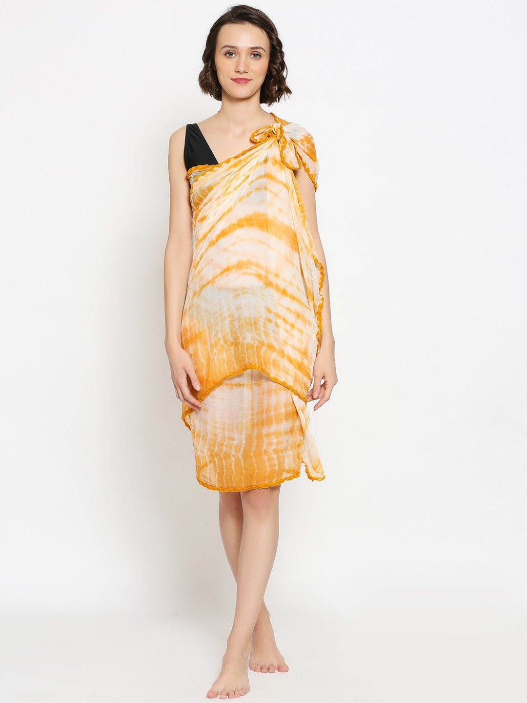 

Dupatta Bazaar Woman Off White & Orange Printed Cover Up Sarong