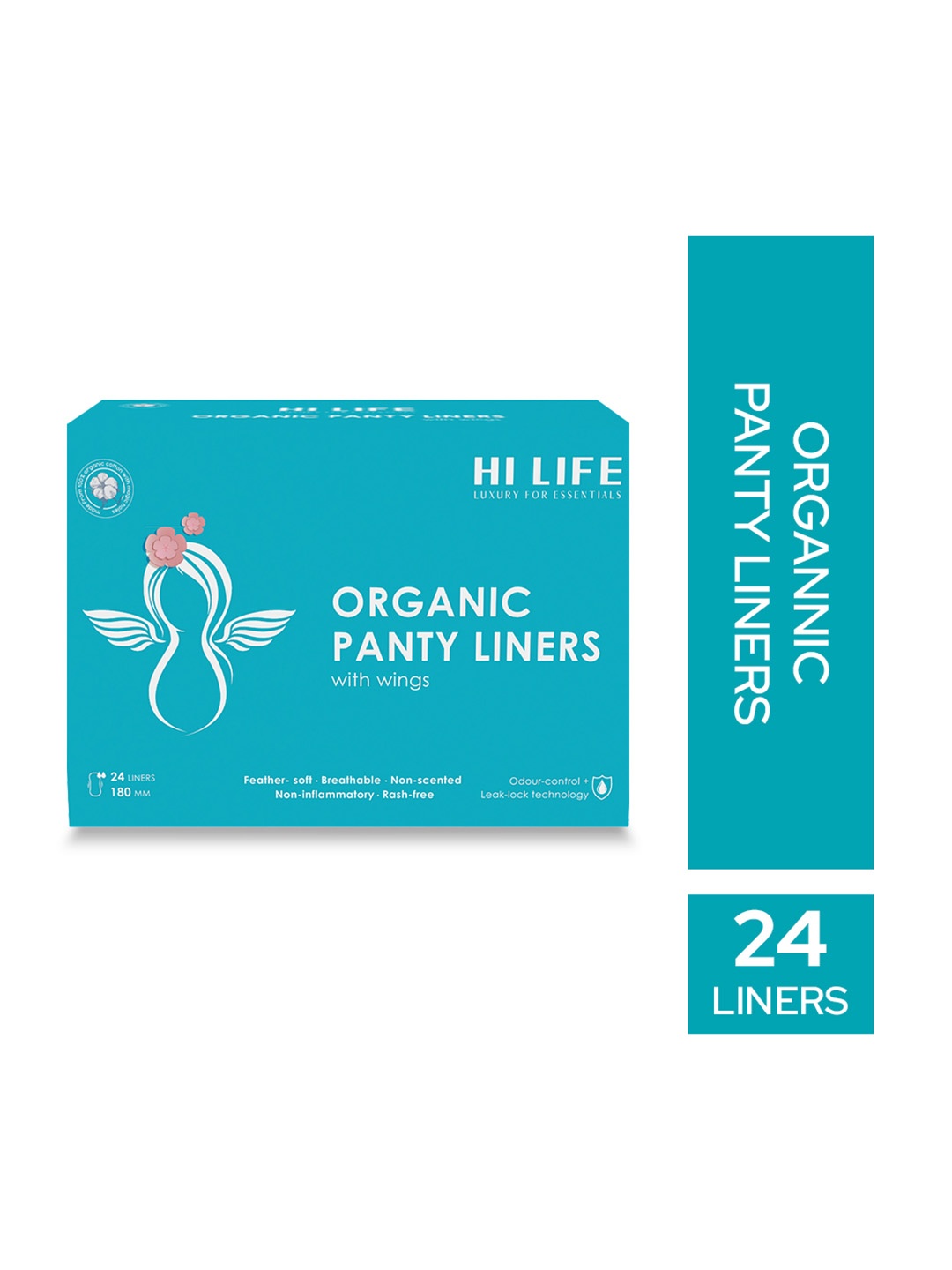 

HI LIFE 100% Organic Cotton Panty Liners With Wings for Light Flow - 24 Liners, White