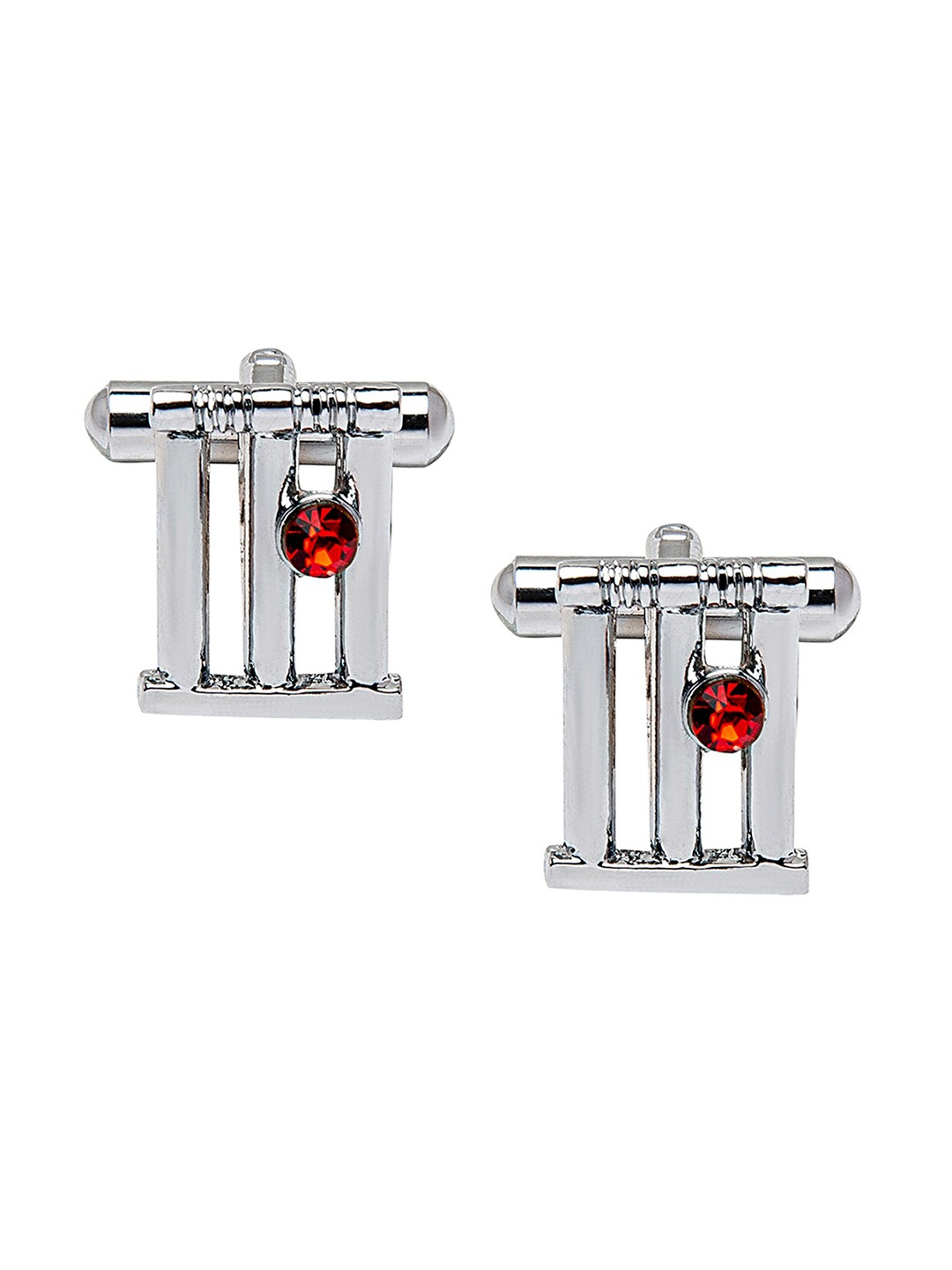 

bodha Silver-Plated Red Cricket Stump Shaped Cufflink