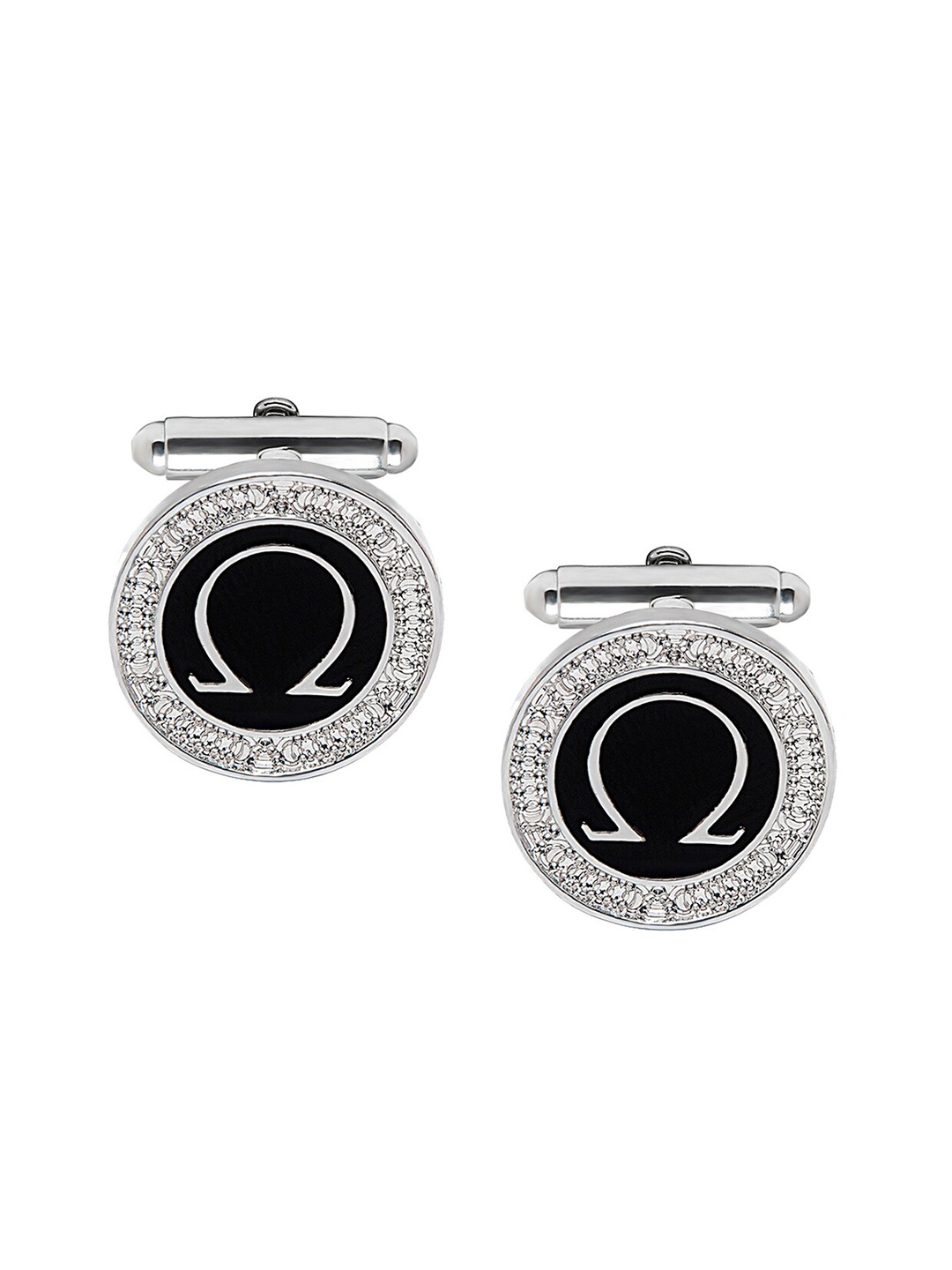 

bodha Silver-Plated & Black Quirky Cufflink