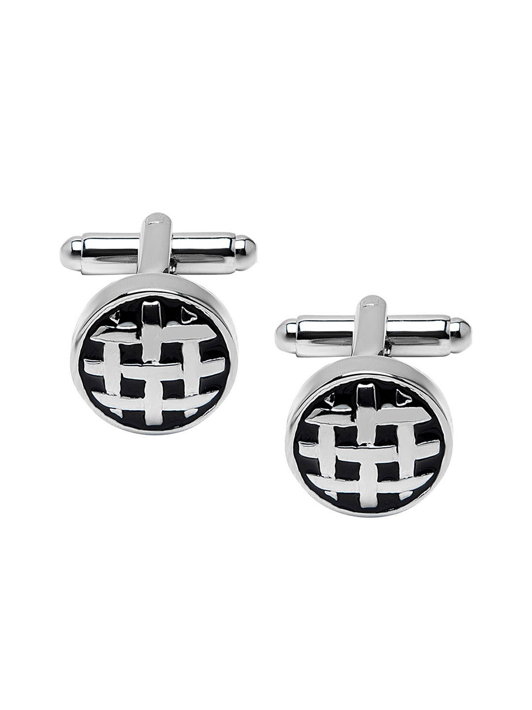 

bodha Silver-Toned & Black Stylish Cufflink