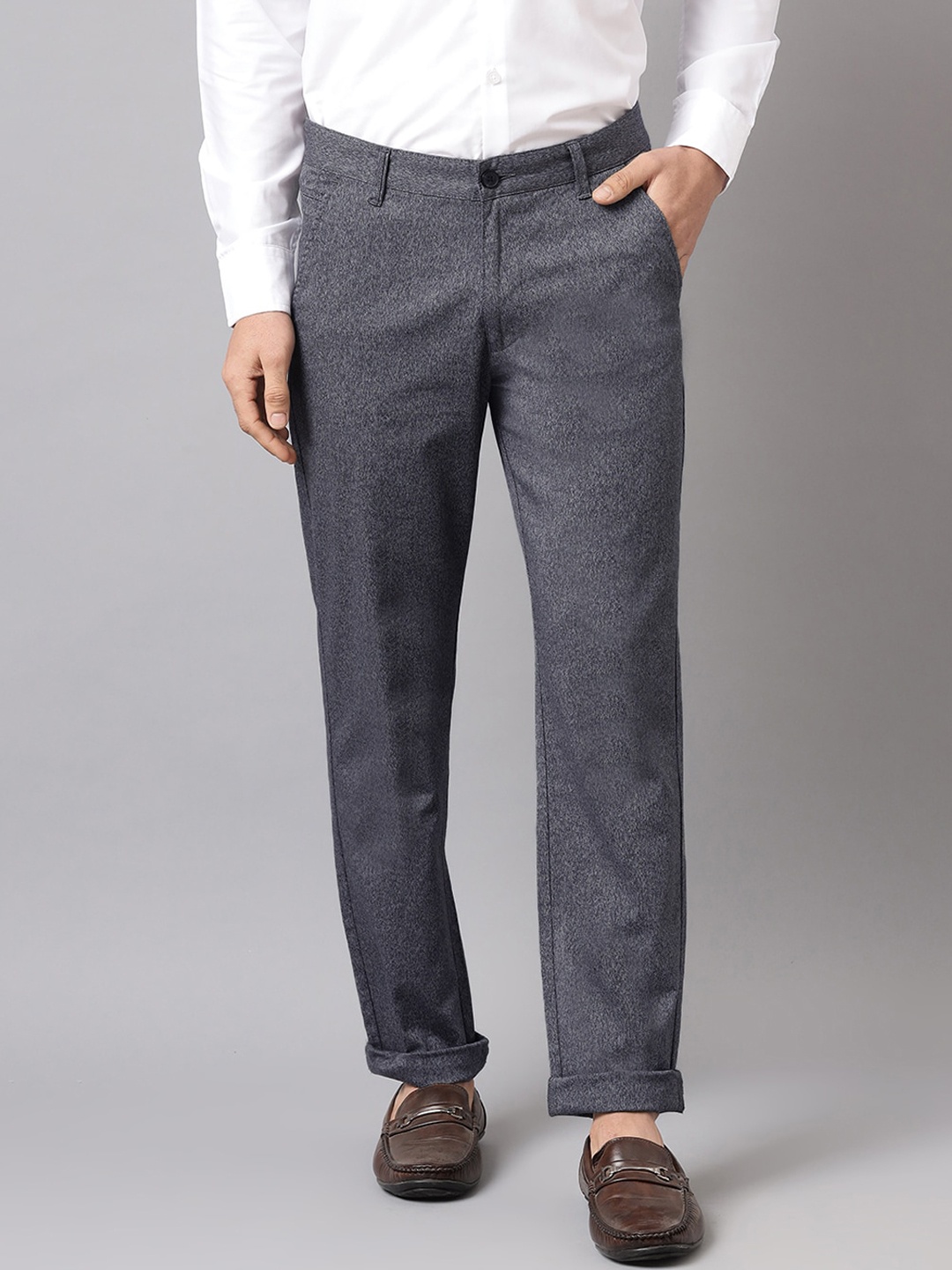 

Richlook Men Black Textured Slim Fit Trousers