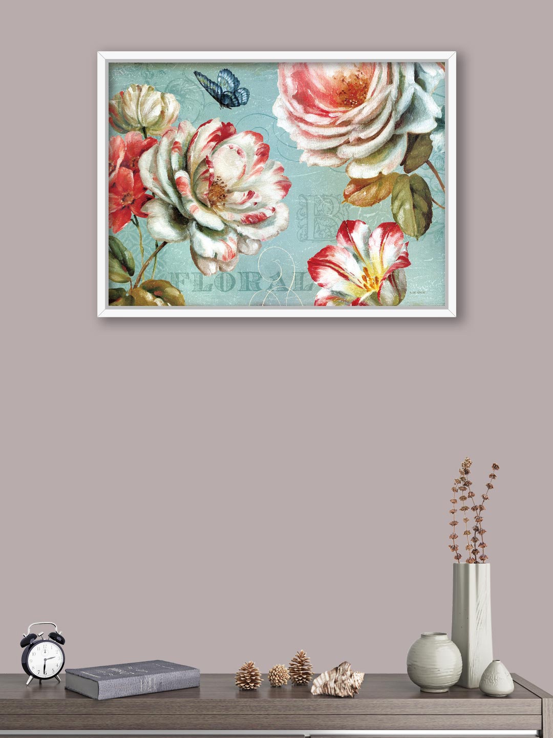 

Art Street Blue & Green Floral Theme Canvas Painting Framed Wall Art