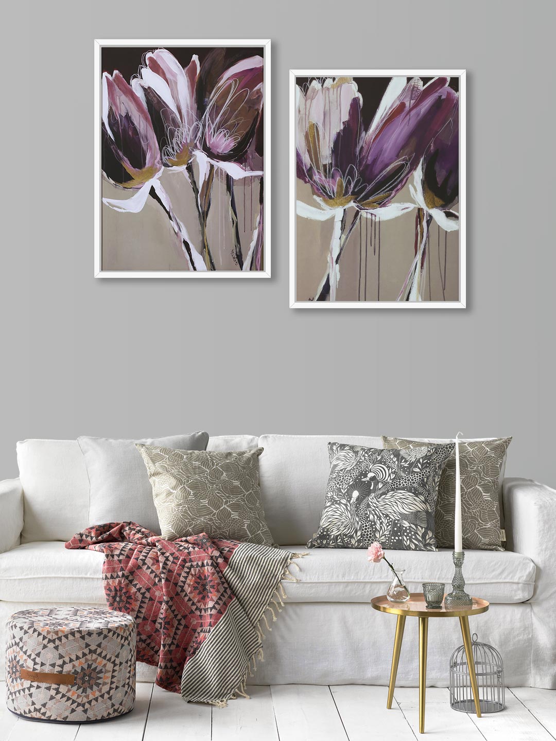 

Art Street Set of 2 Purple & Brown Floral Theme Canvas Painting Framed Wall Arts