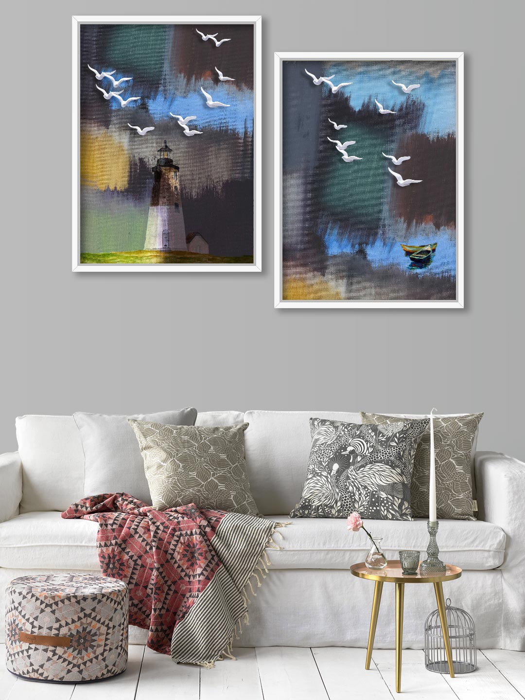 

Art Street Set of 2 Green & Blue Nature Theme Canvas Painting Framed Wall Arts