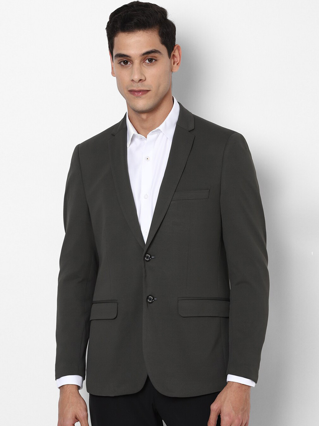 

Allen Solly Men Grey Solid Single-Breasted Slim-Fit Formal Blazer