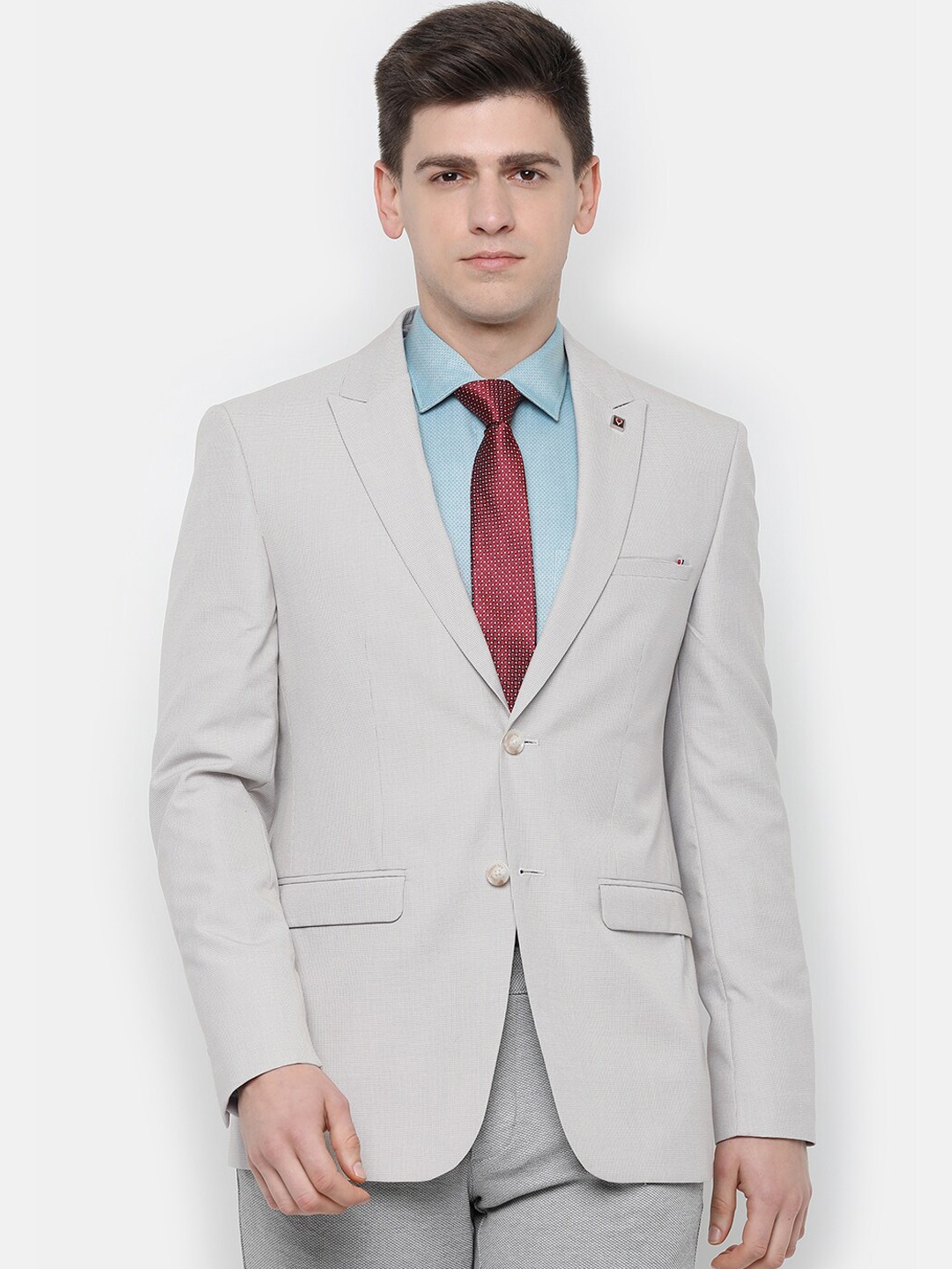 

Allen Solly Men Grey Self Design Slim-Fit Single-Breasted Blazer