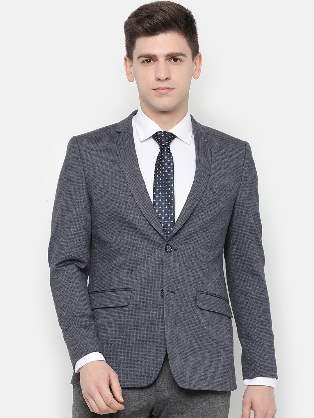 

Allen Solly Men Navy Blue Checked Single-Breasted Slim-Fit Formal Blazer