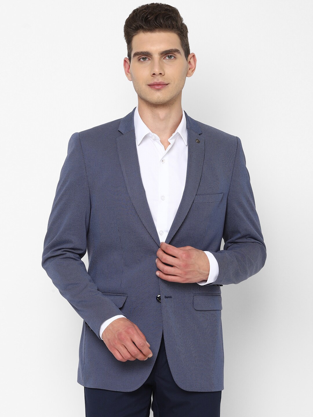 

Allen Solly Men Navy Blue Self Design Single-Breasted Slim-Fit Formal Blazer