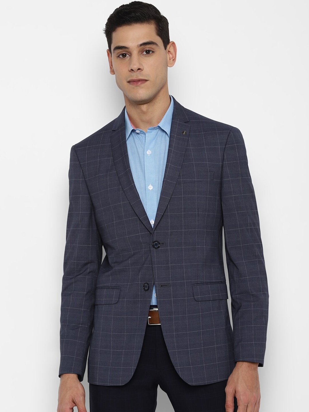 

Allen Solly Men Navy Blue Checked Single-Breasted Slim-Fit Formal Blazer