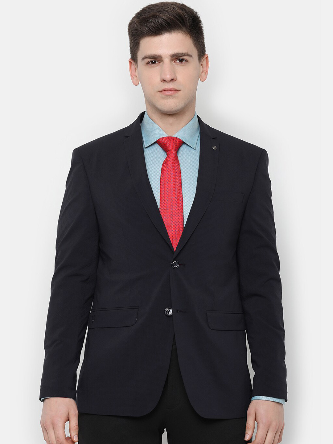 

Allen Solly Men Navy Blue Solid Slim-Fit Single-Breasted Blazer