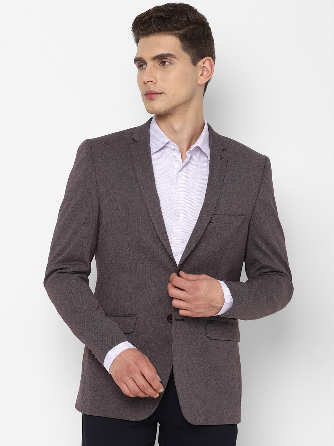 

Allen Solly Men Brown Self Design Single-Breasted Slim-Fit Formal Blazer