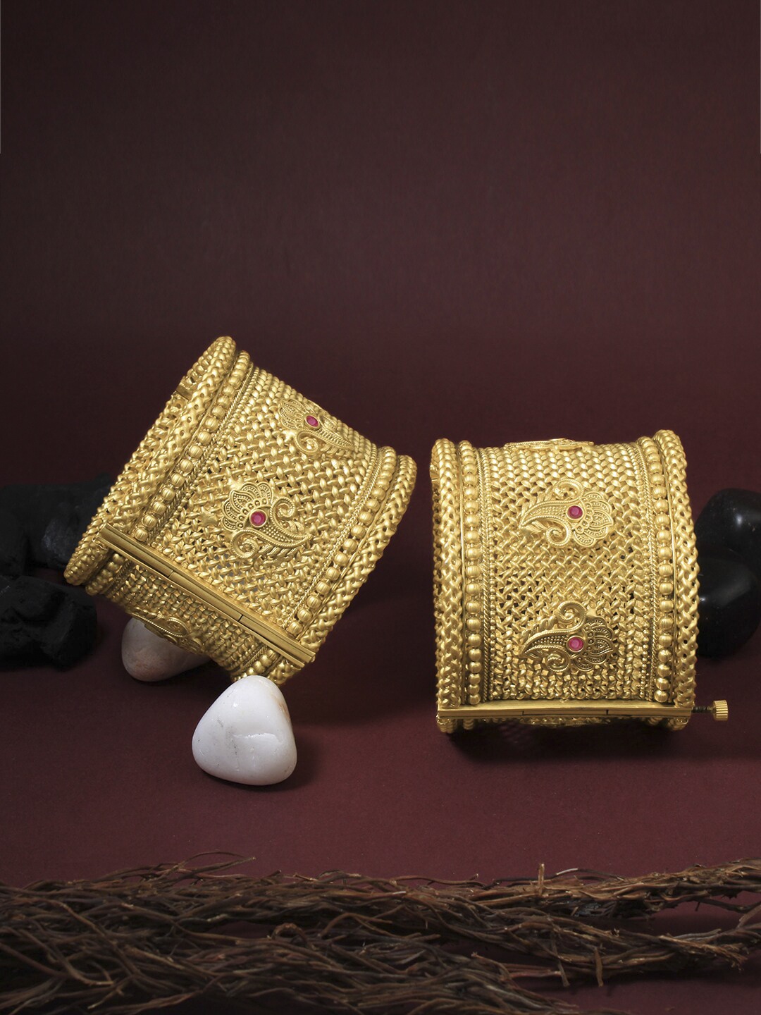 

Adwitiya Collection Set of 2 24 CT Gold-Plated Openable Kada Bangles