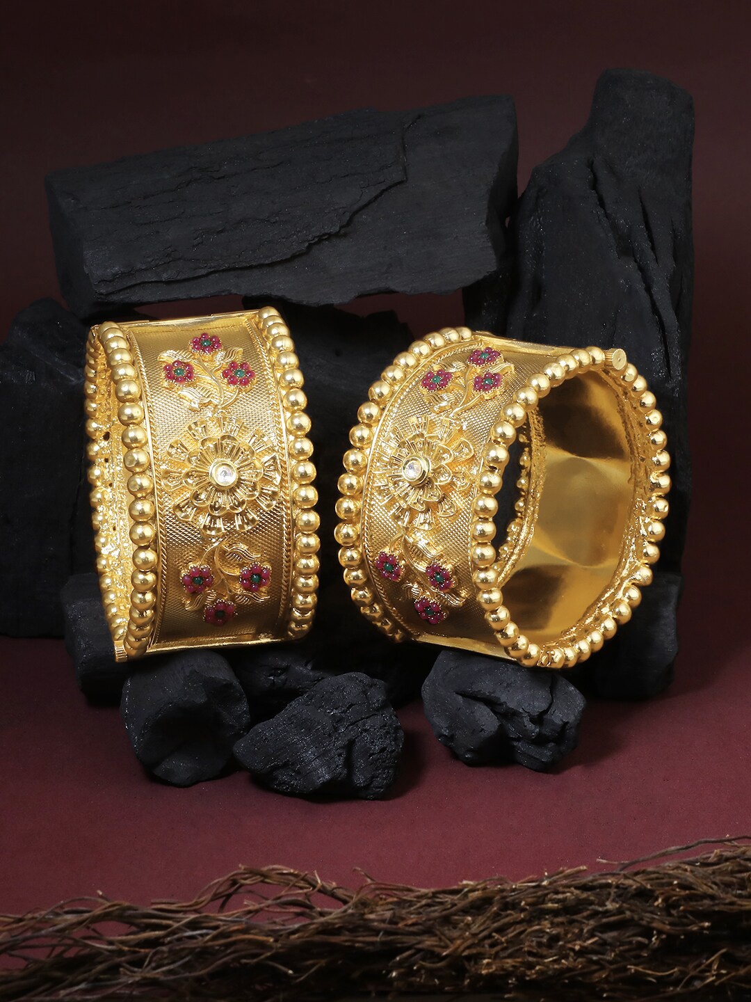

Adwitiya Collection Woman Set Of 2 Gold-Plated White Stone-Studded Bangles